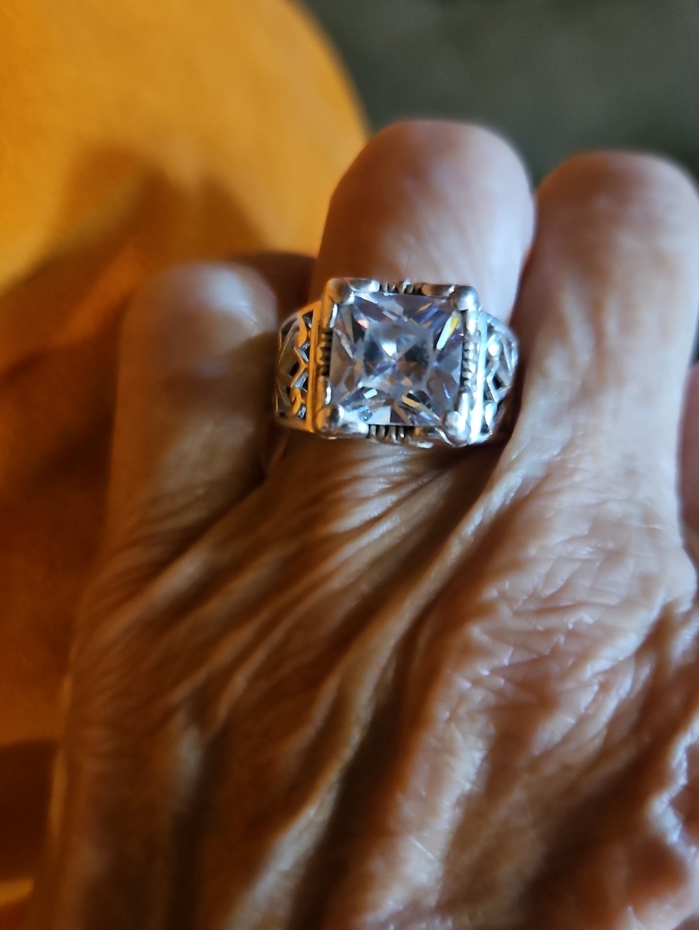 Sterling Silver Cushion-Cut Cubic Zirconia Statement Ring - Size 8 - Picture 2 of 12